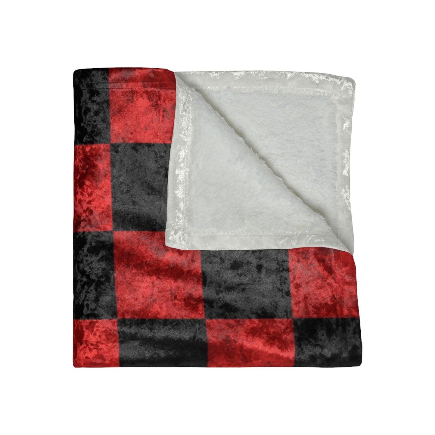 Red & Black Crushed Velvet Buffalo Chessboard Blanket