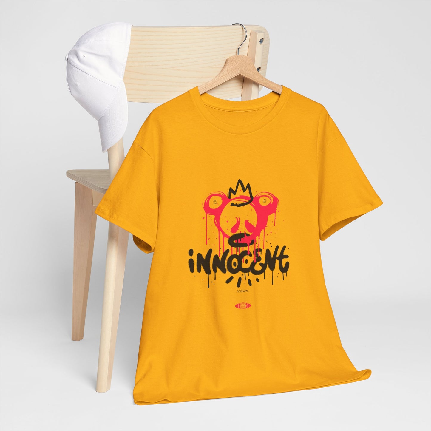 Edgy Graphic Tee: 'Innocent' Design, Urban Fashion, Streetwear, Unisex Cotton T-Shirt, Music Festivals, Casual Wear