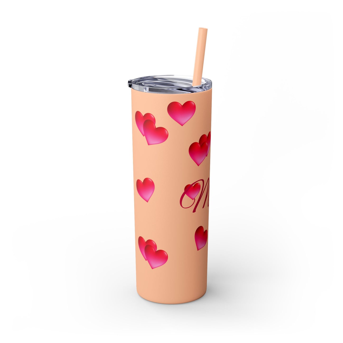 Gepasmaakte Glitter 20oz Dun Tumbler met Pienk Hartpatroon — [Jou Naam Hier]