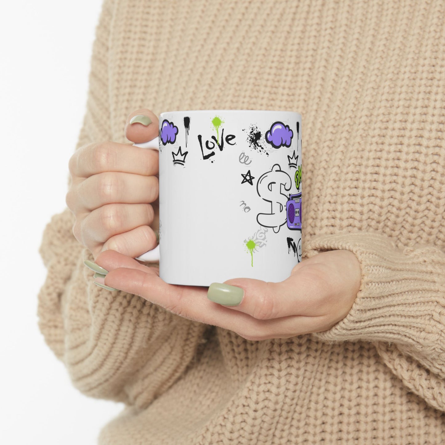 Trendy LOVE Graffiti Ceramic Mug, Unique Gift for Teens, Street Art Coffee Cup, Fun Drinkware for Birthdays, Cool Personalized Cup