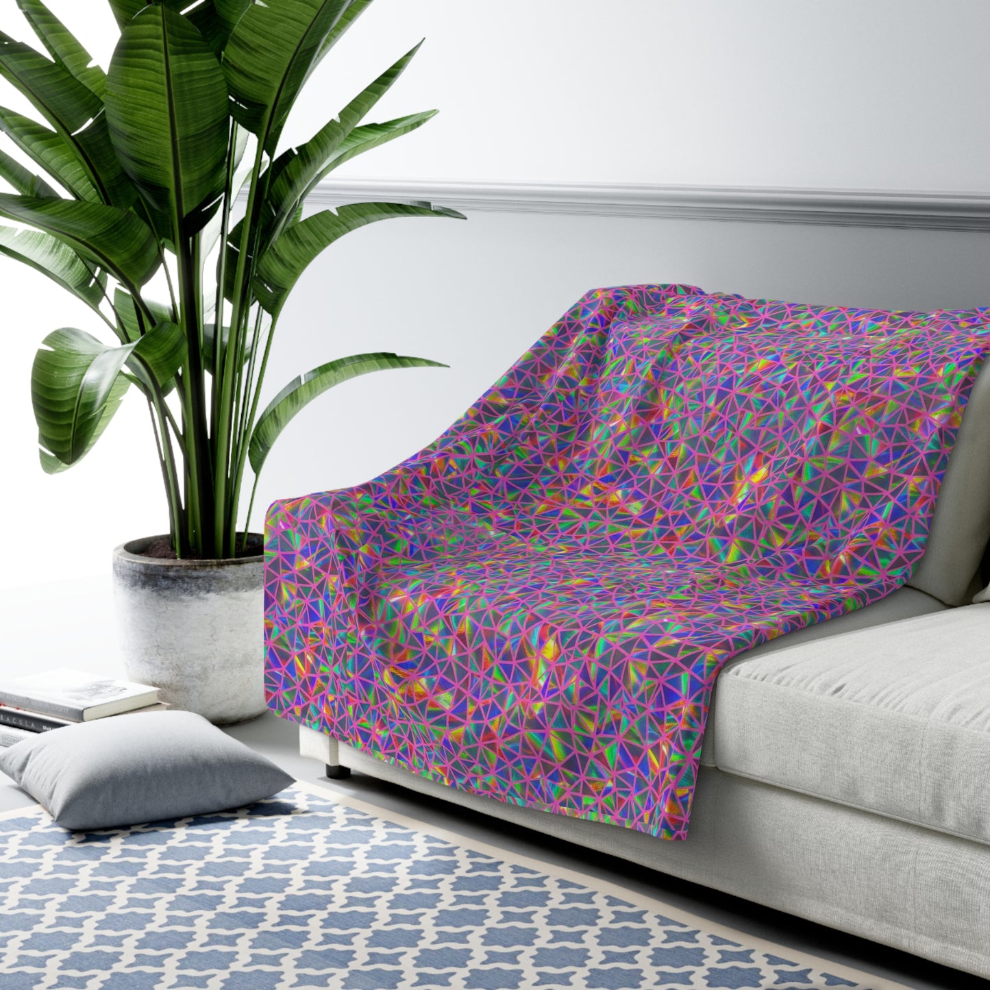 Colorful Geometric Pattern Sherpa Blanket | Rainbow Triangle Mosaic