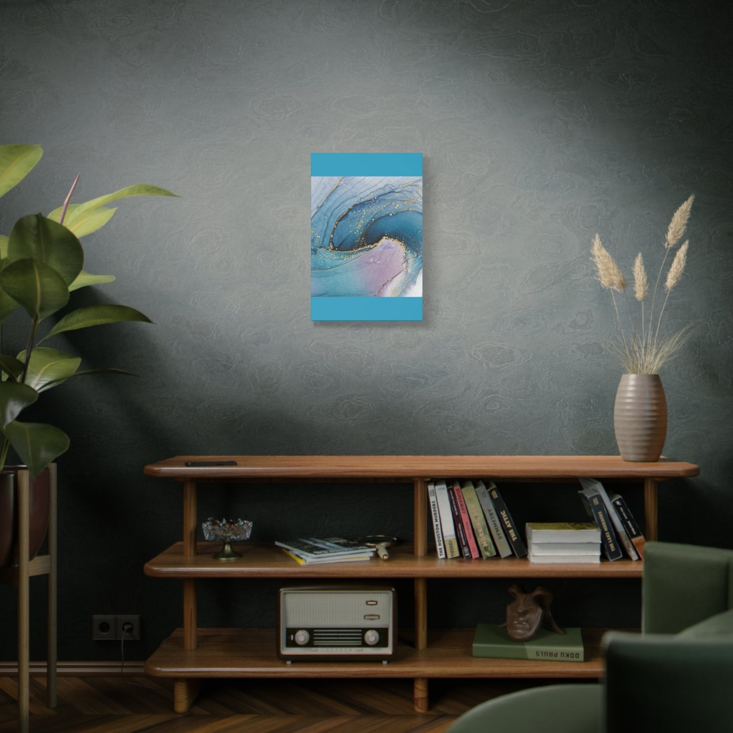 Canvas Wall Art, Abstract Ocean Wave, Modern Decor, Home Office, Gift for Her, Blue Gold Artwork, Living Room Wall Decor