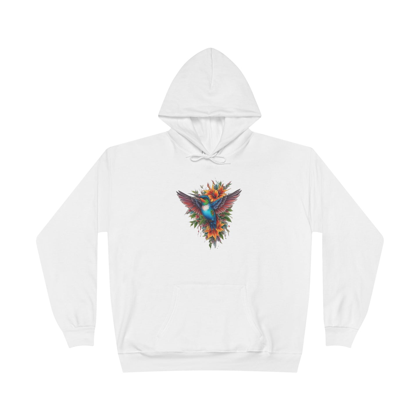 Vibrant Hummingbird Hoodie, Eco-Friendly Pullover, Perfect Gift for Nature Lovers, Spring Fashion, Unique Floral Design