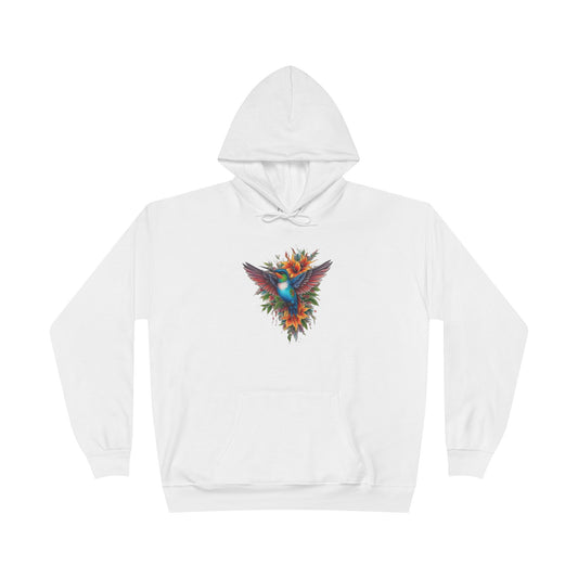 Vibrant Hummingbird Hoodie, Eco-Friendly Pullover, Perfect Gift for Nature Lovers, Spring Fashion, Unique Floral Design