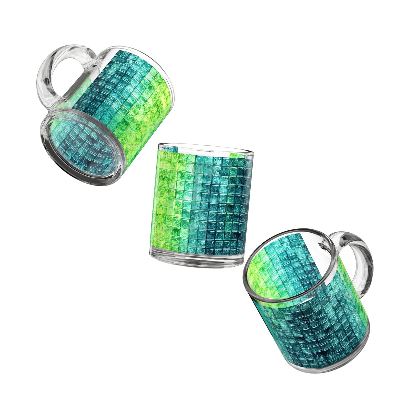 Teal Green Mosaic Tile Glass Mug 10oz