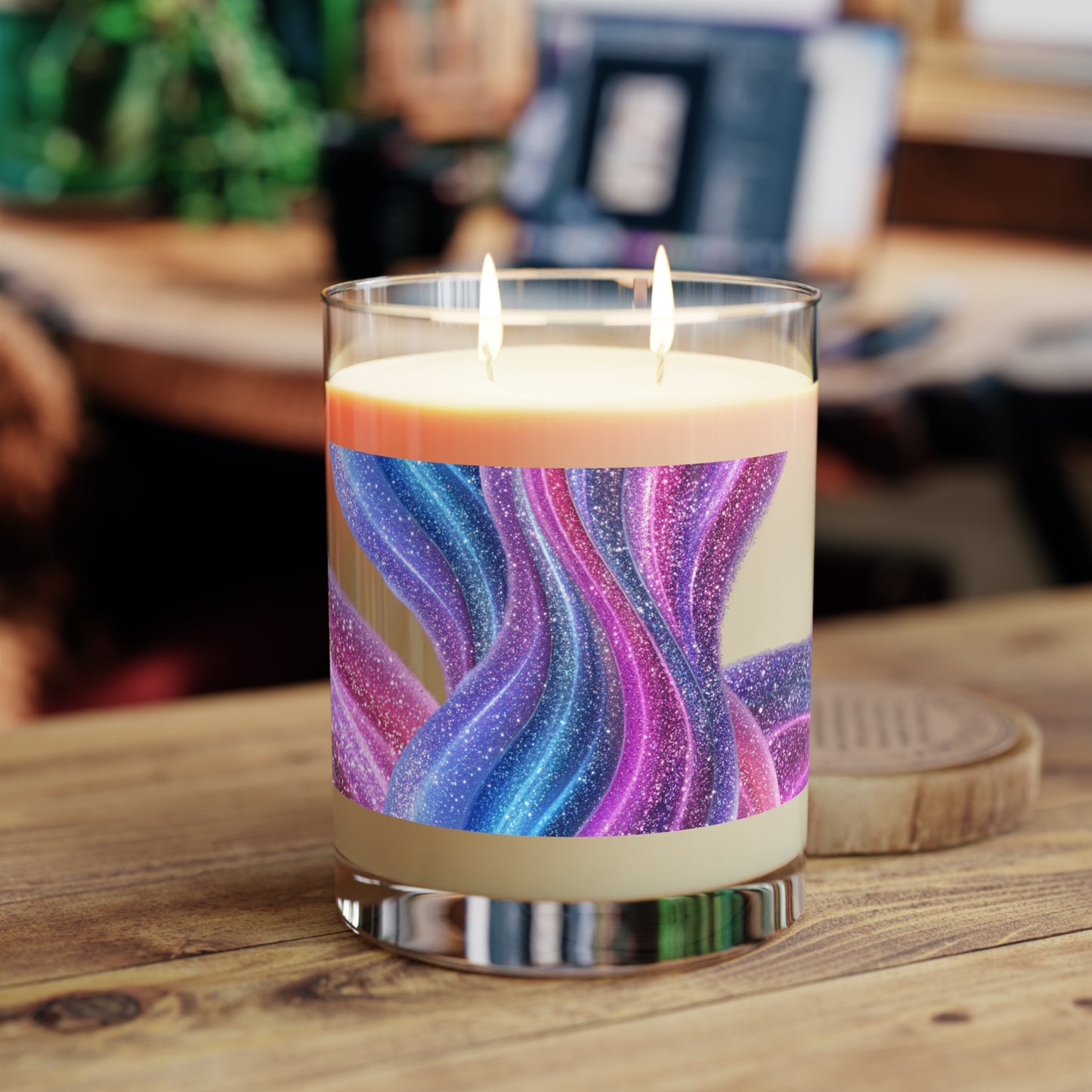 Purple Pink Glitter Swirl Candle 11oz Glass Scented Candle