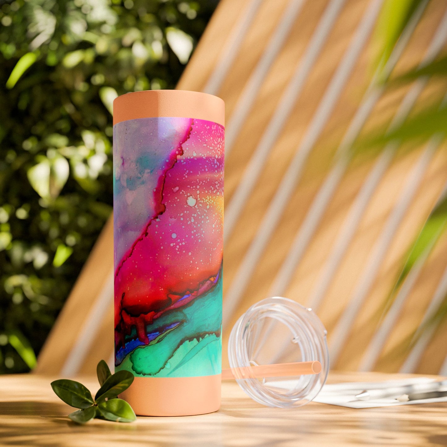 Beautiful Watercolor Splatter Skinny Tumbler with Straw - 20oz, Vibrant Colorful Drinkware for Every Occasion, Perfect Gift for Friends, Reusable Travel Mug, Water [...]