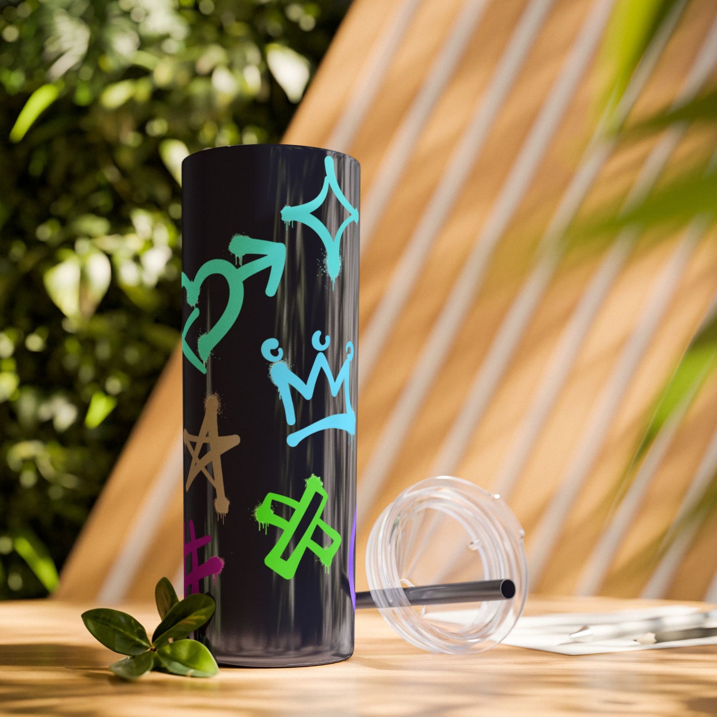 Trendy Skinny Tumbler with Straw, 20oz | Unique Graffiti Style Drinkware for Teens, Gifts, Parties, and Everyday Use
