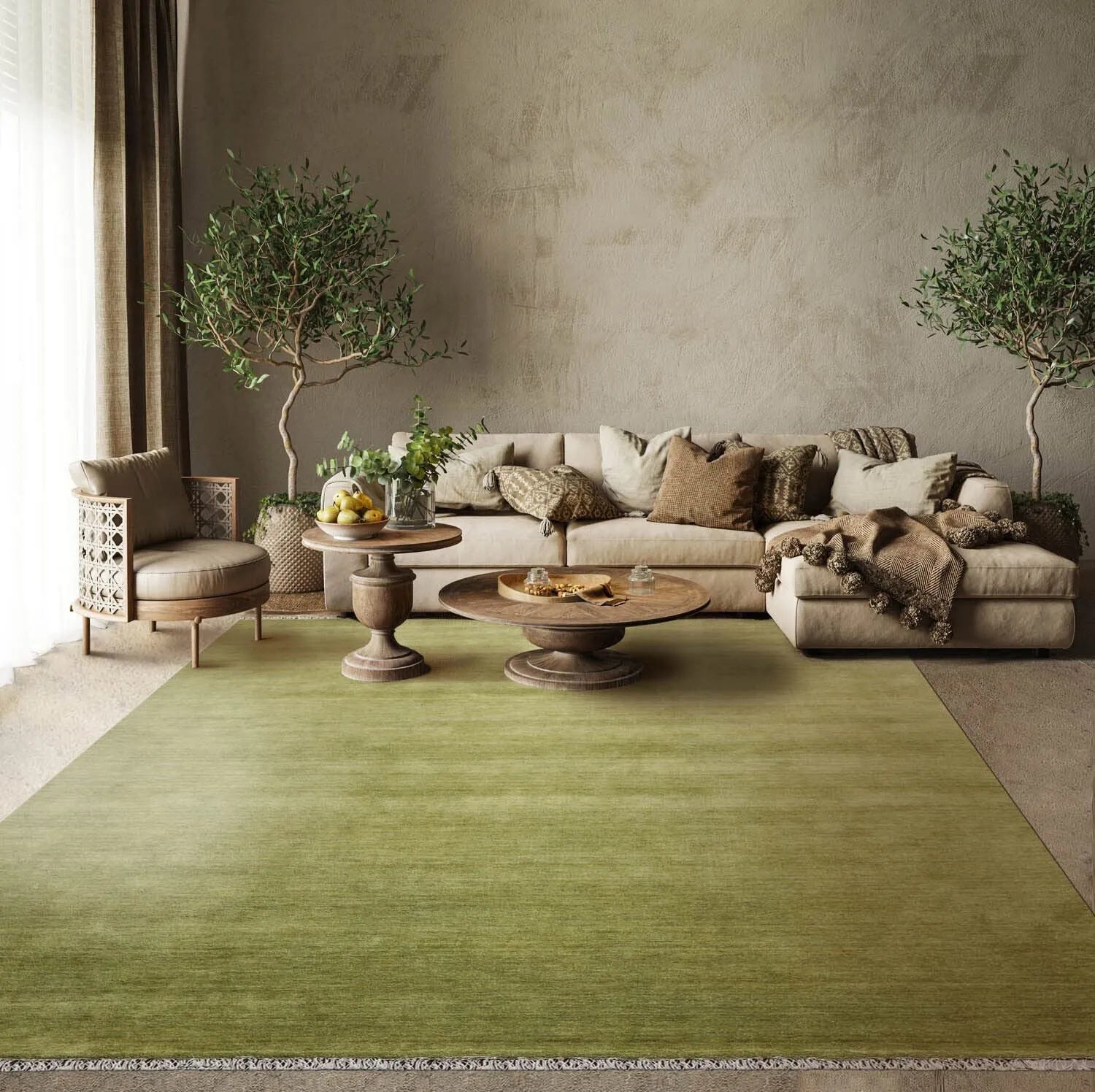 Multi Sizes Green Hand Loomed Wool Plain Solid Minimalist Modern Area Rug-0