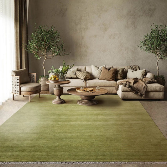 Multi Sizes Green Hand Loomed Wool Plain Solid Minimalist Modern Area Rug-0