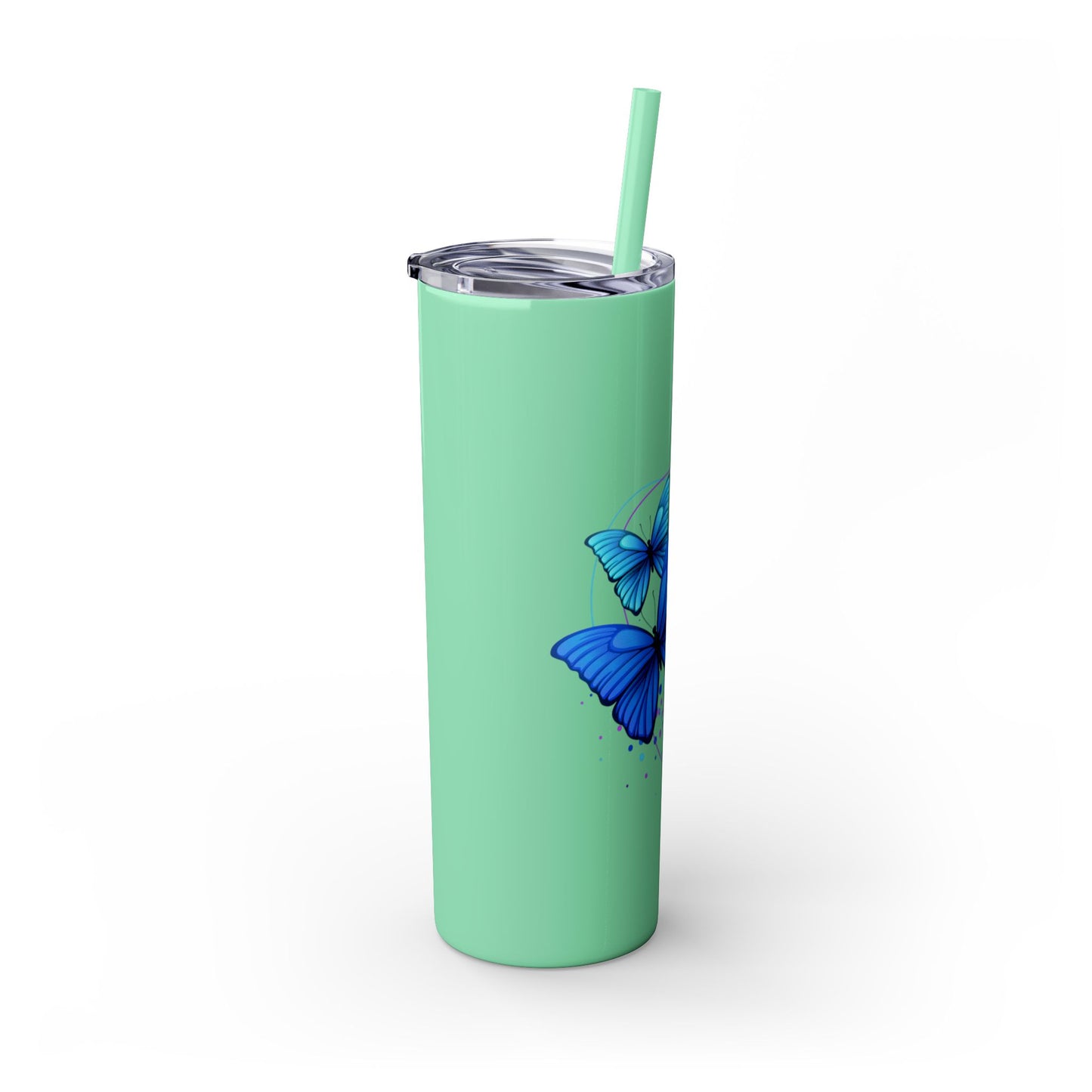 Butterfly Design Skinny Tumbler with Straw - 20oz Travel Mug