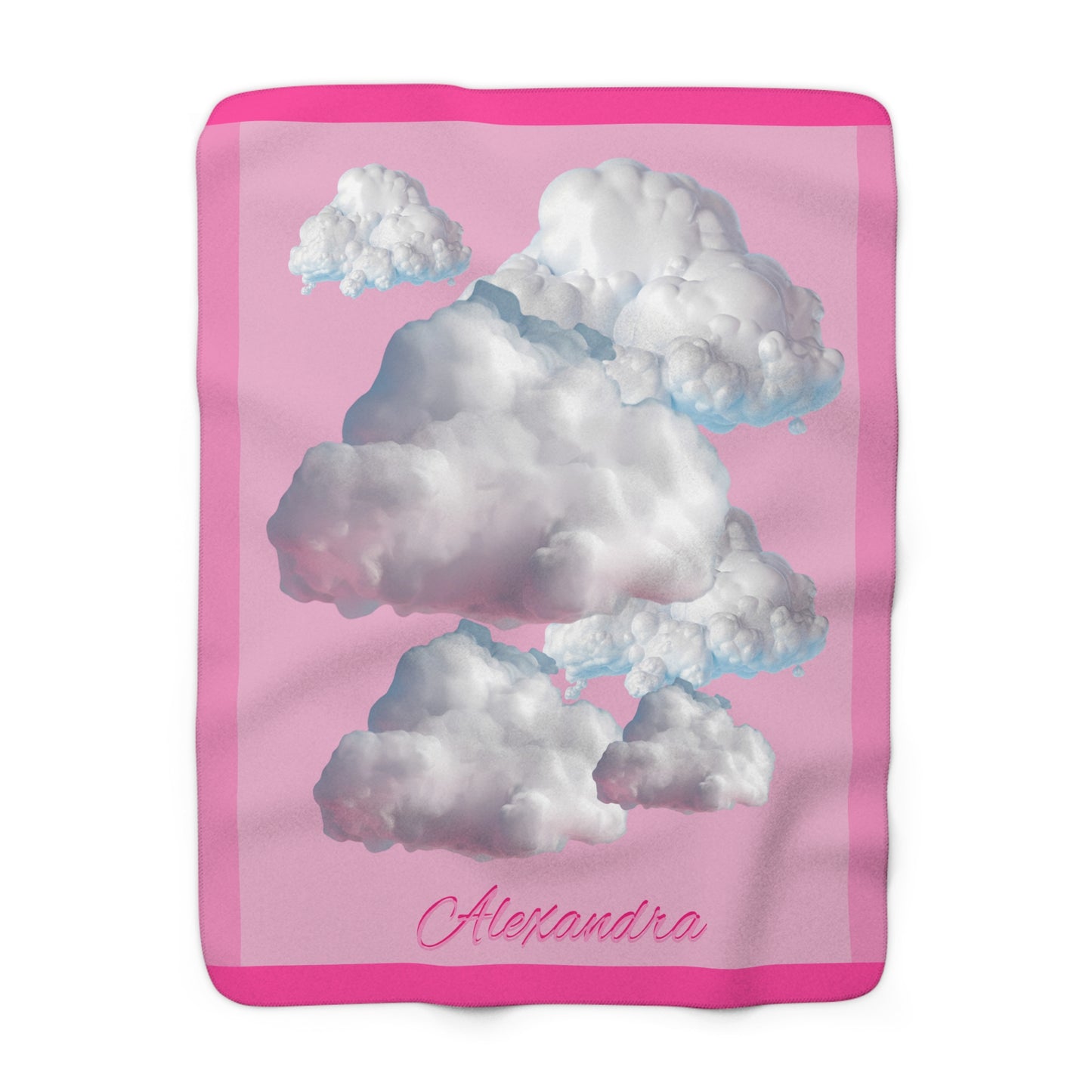 Personalized Cloud Name Sherpa Blanket - Pink Clouds, Cozy Throw