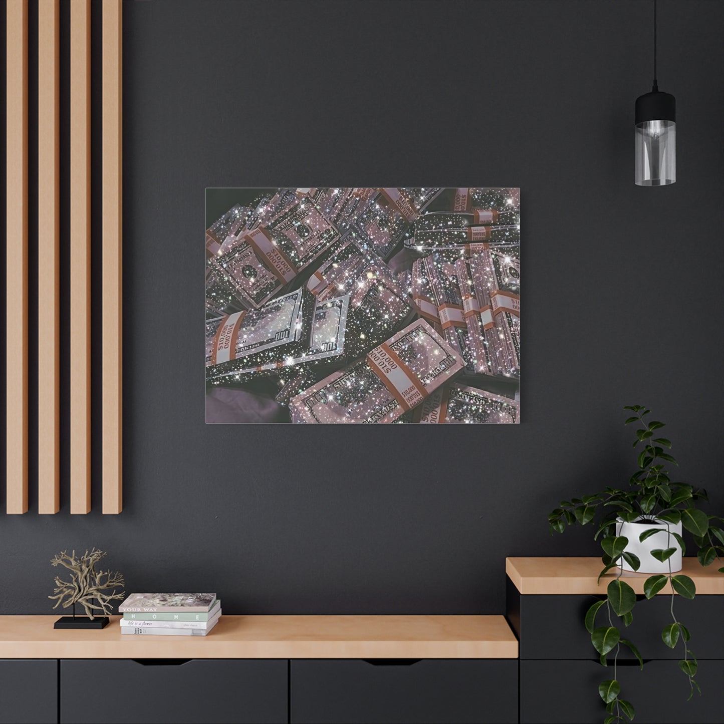 Sparkling Money Canvas Art, Glittery Wall Decor for Home, Modern Art Piece, Gift for Art Lovers, Chic Office Decor, Unique Wall Hanging
