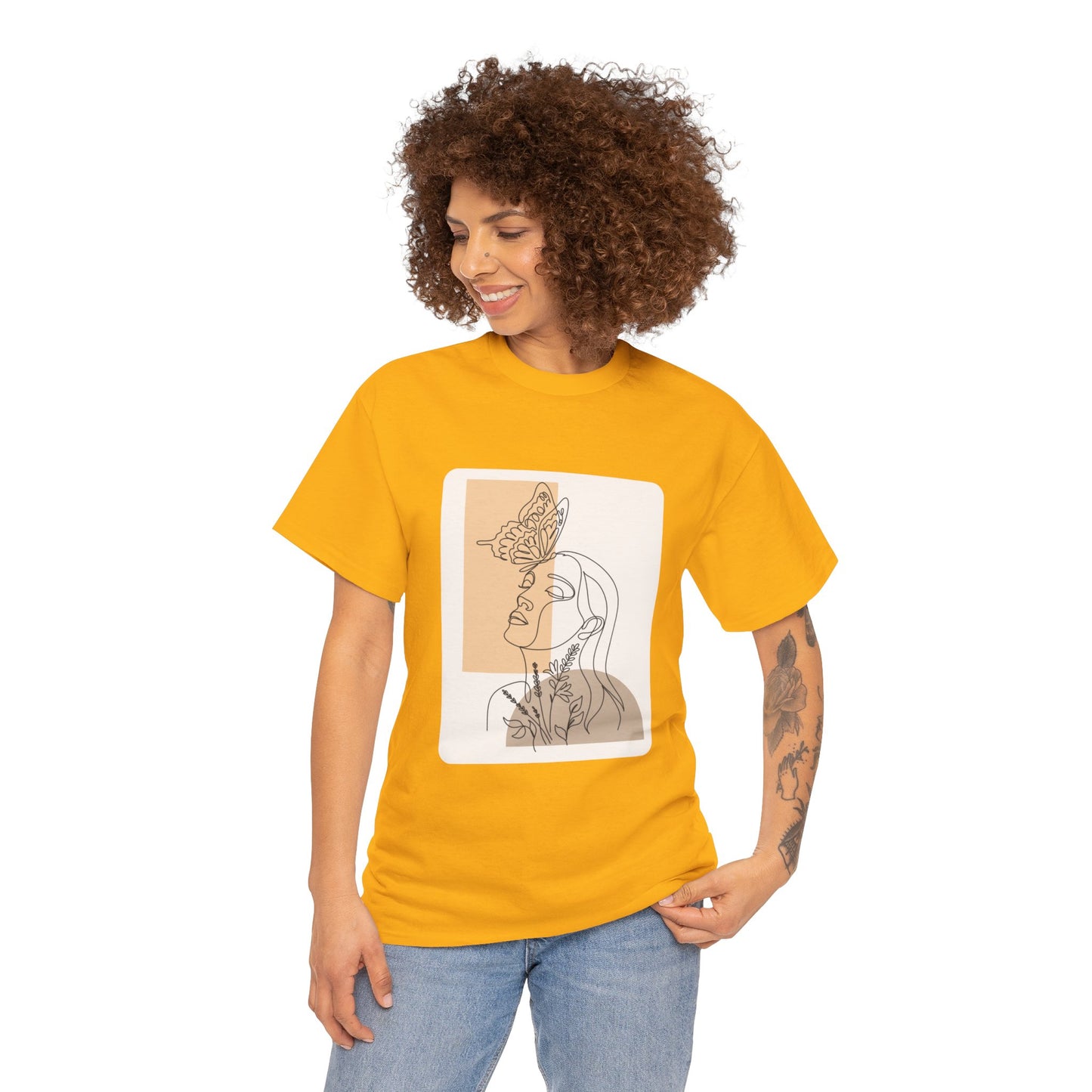 Artistic Unisex Tee: Modern Line Drawing with Butterfly, Perfect for Casual Outings, Gift for Art Lovers, Spring Fashion, Eco-Friendly Wear