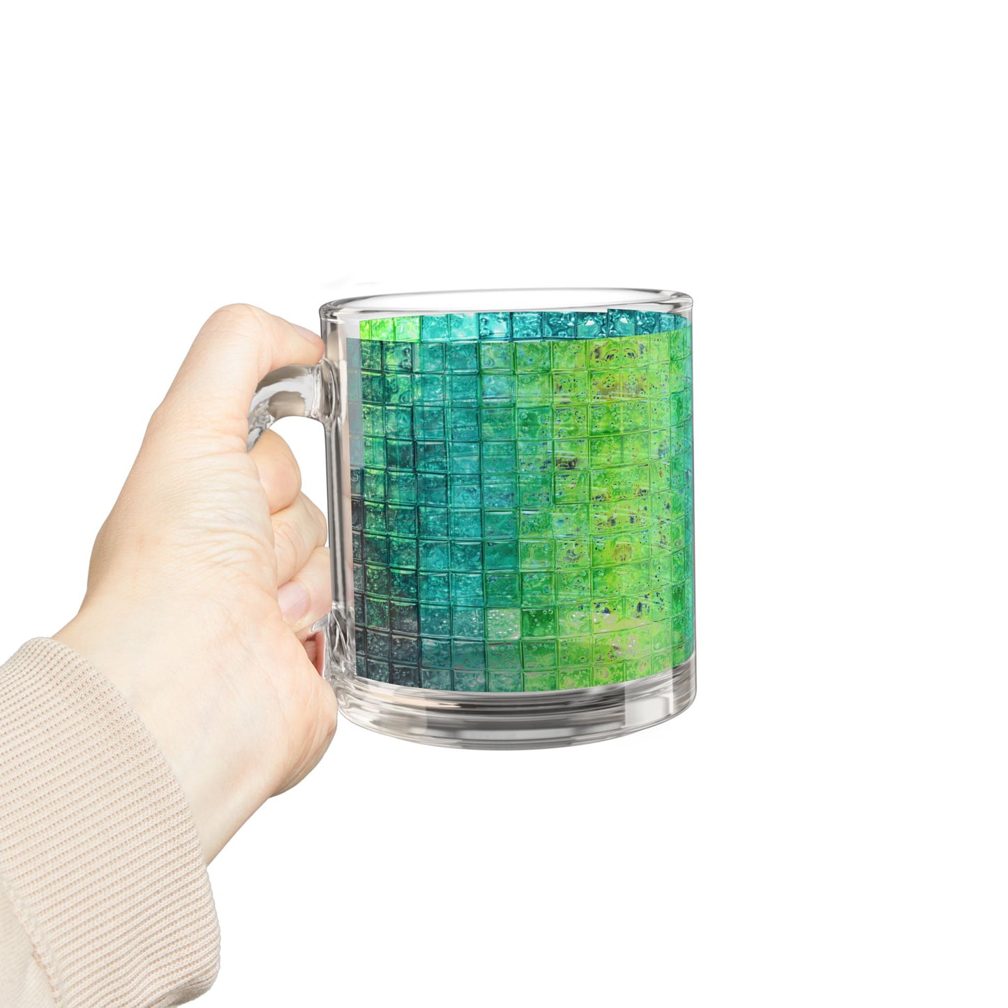 Teal Green Mosaic Tile Glass Mug 10oz