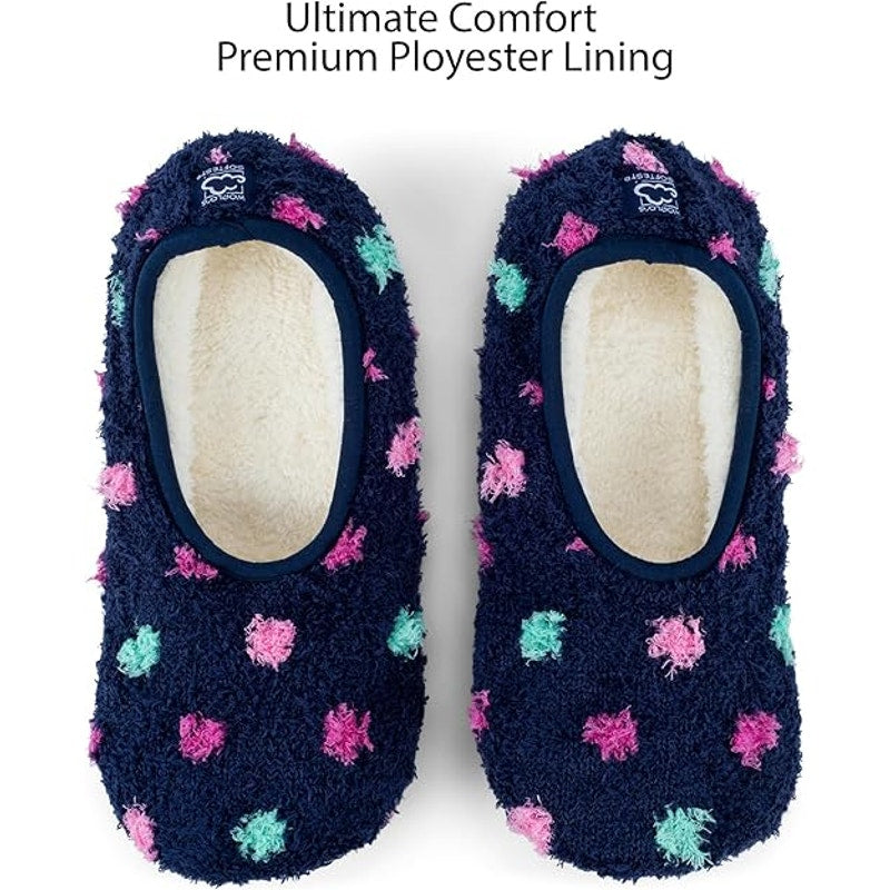 New Womens Large (9.5-11) Navy Blue Polka Dot Slip Resistant House Slippers