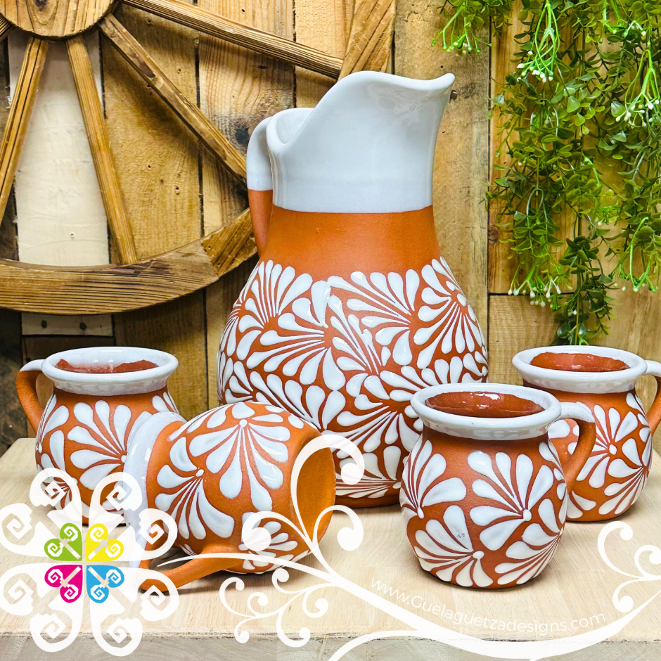 Natural/White Espiga Pato Pitcher Set - 4 Mugs