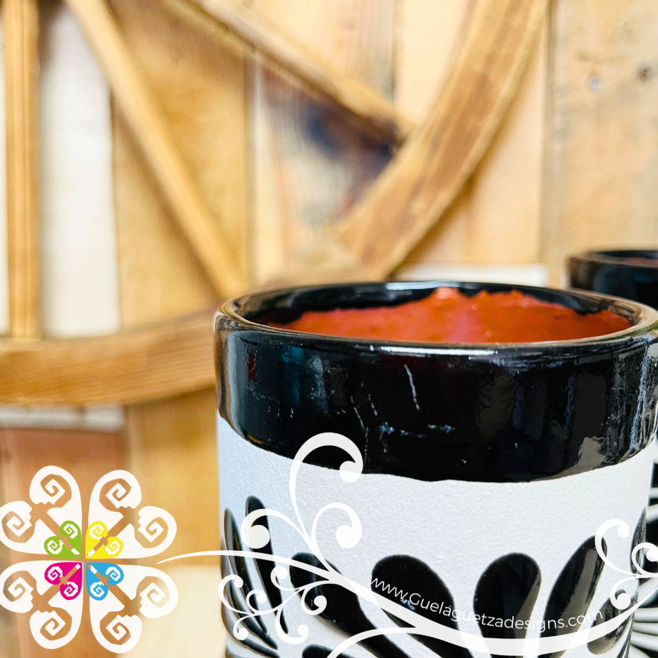Set of 4 Black with White Espiga Cilindro Tall Cup - Set Clay Cup