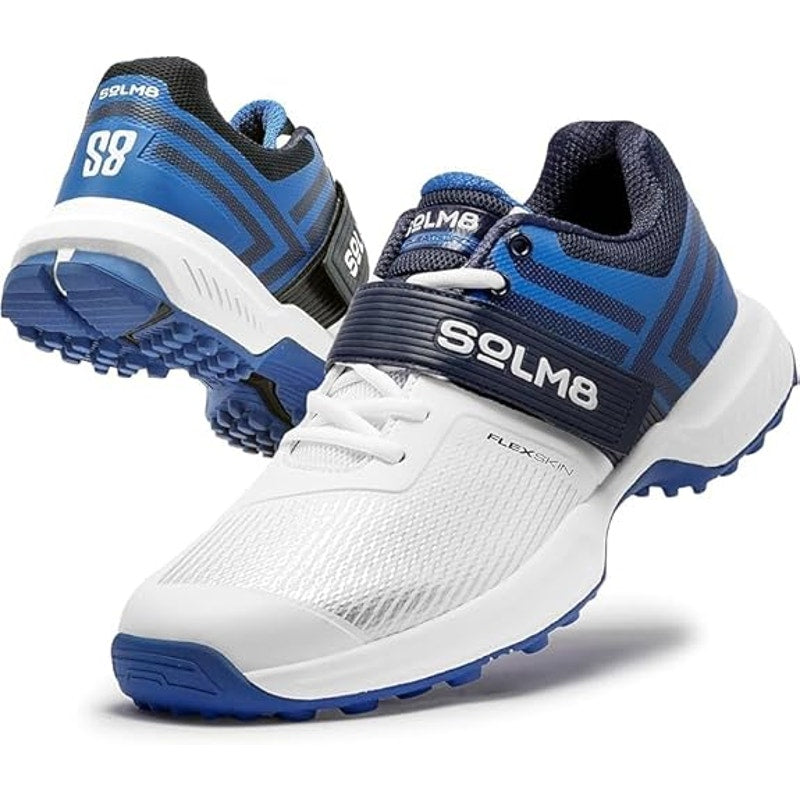 SOLM8 Mens Size 11 Blue White Lace Up Hook Loop S8 Cricket Spikes Cleat Shoes