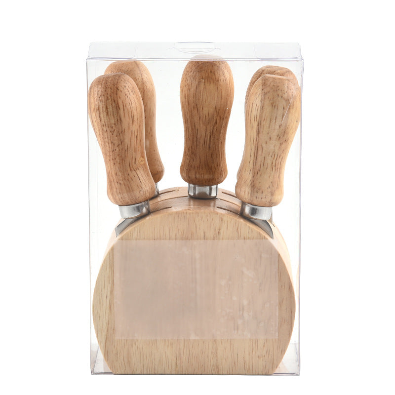Stainless Steel Cheese Butter Spatula 5-Piece Gift Set Rubber Wooden Knife Socket