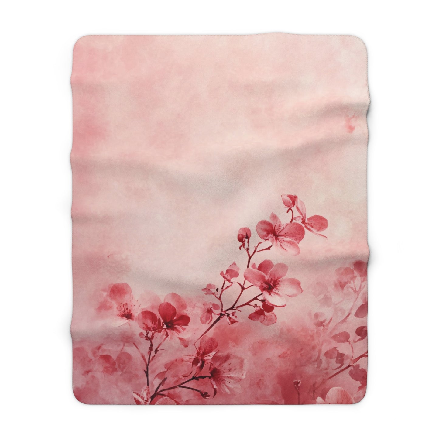 Pink Floral Branch Sherpa Fleece Blanket Blossom Watercolor Throw