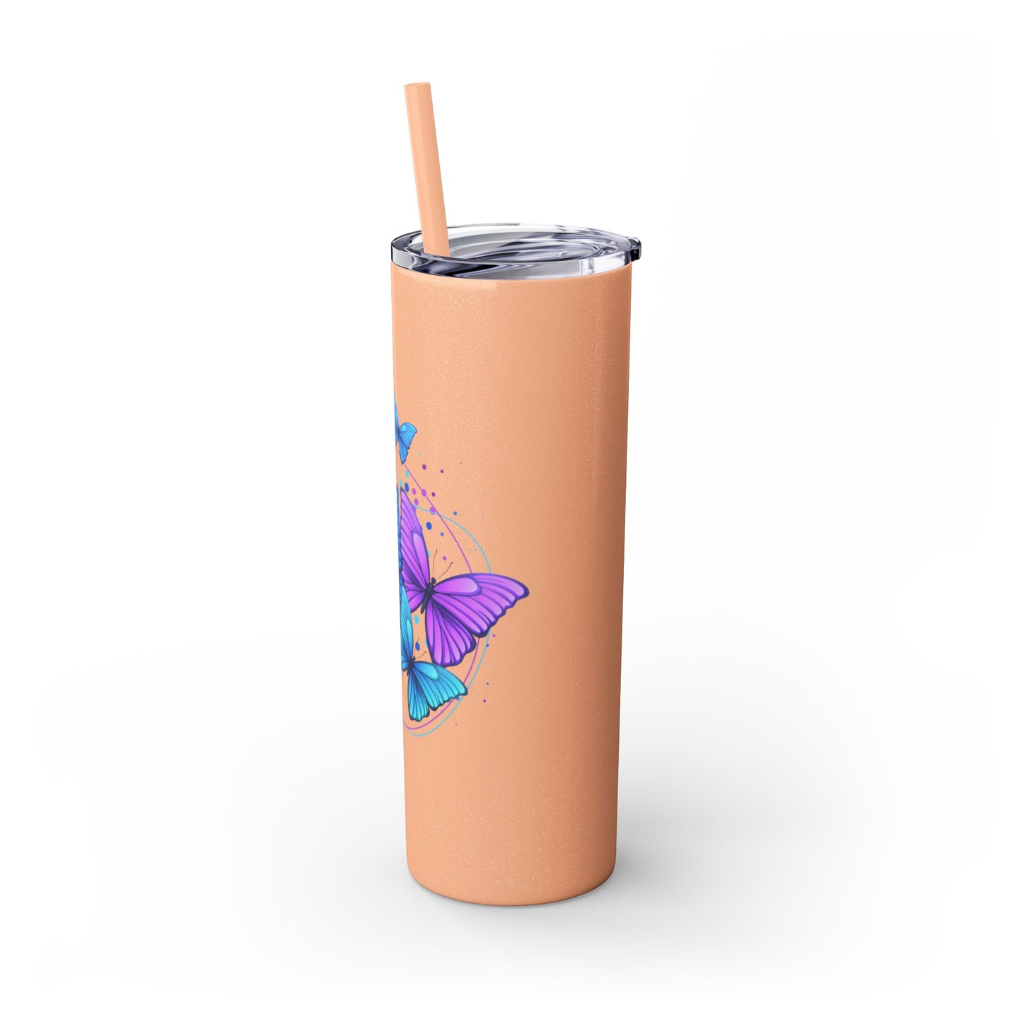 Butterfly Design Skinny Tumbler with Straw - 20oz Travel Mug