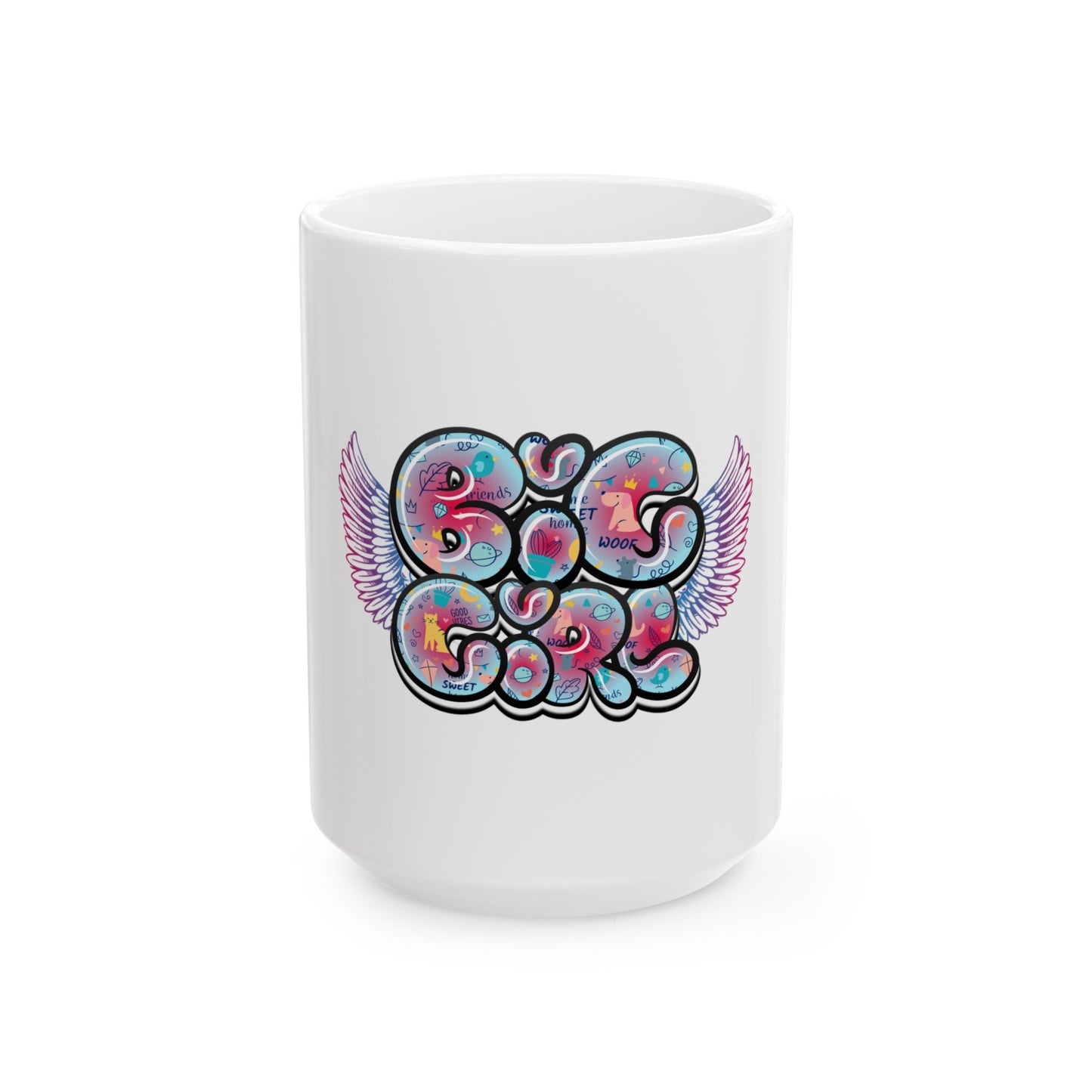 Big Girl Ceramic Mug with Colorful Wing Design, Fun Gift for Birthdays, Coffee Lovers, Tea Drinkers, Unique Office Mug
