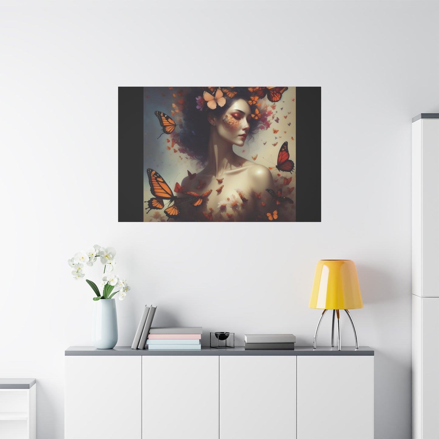 Canvas Wall Art - Butterfly Woman Print, Floral Home Decor, Unique Gift for Nature Lovers, Birthday Decoration, Whimsical Art