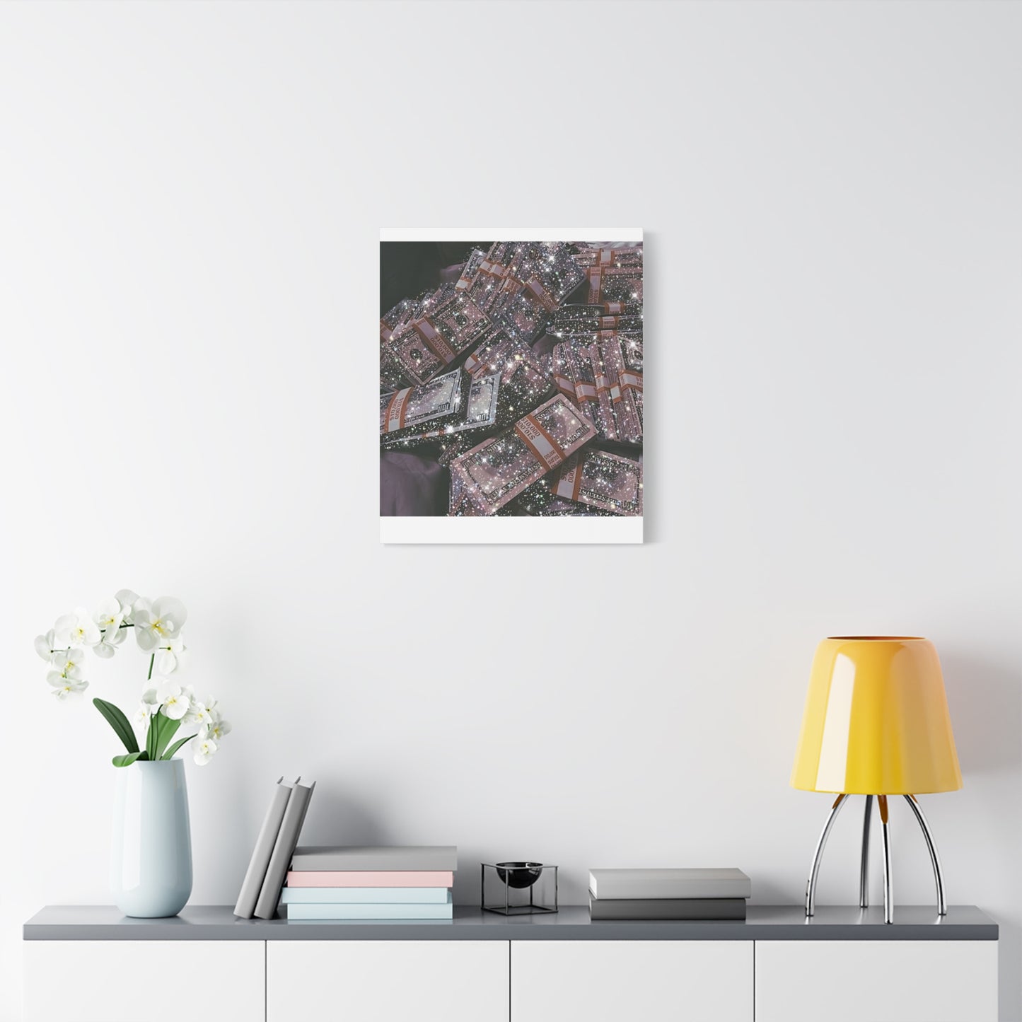 Sparkling Money Canvas Art, Glittery Wall Decor for Home, Modern Art Piece, Gift for Art Lovers, Chic Office Decor, Unique Wall Hanging