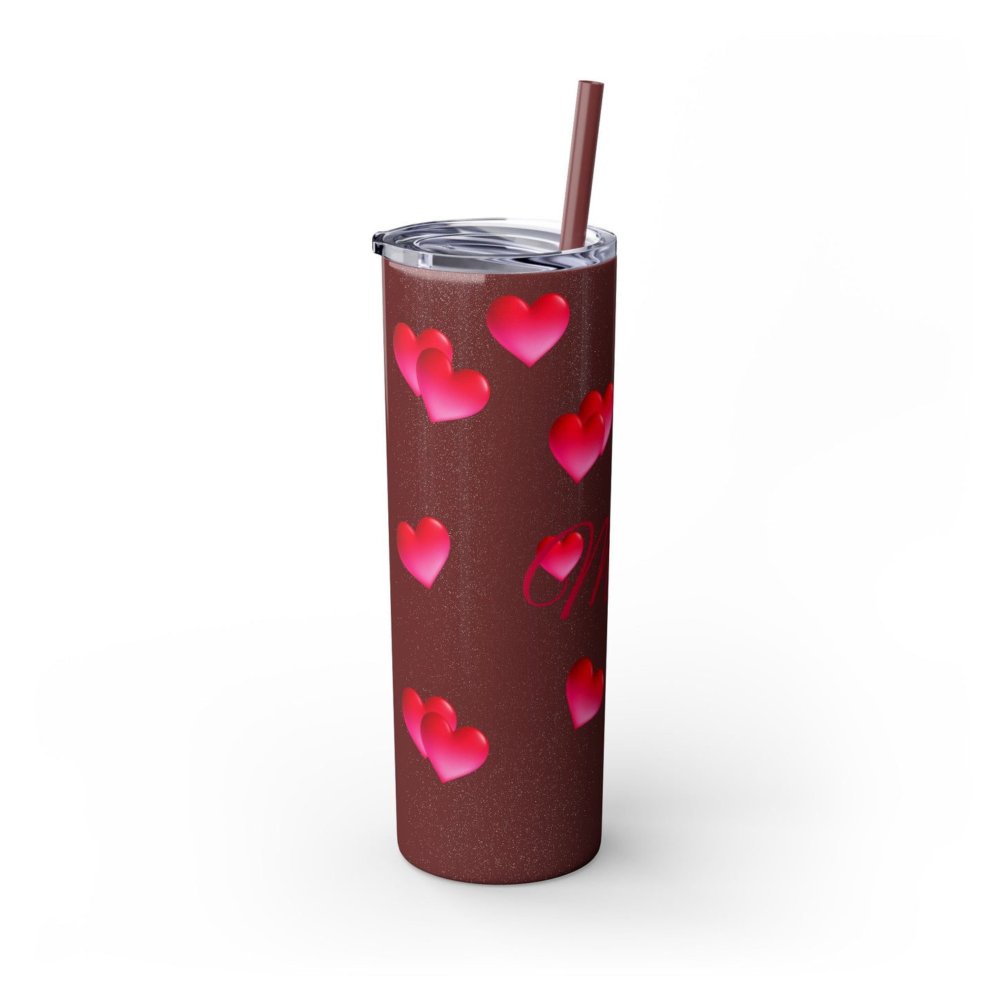 Gepasmaakte Glitter 20oz Dun Tumbler met Pienk Hartpatroon — [Jou Naam Hier]