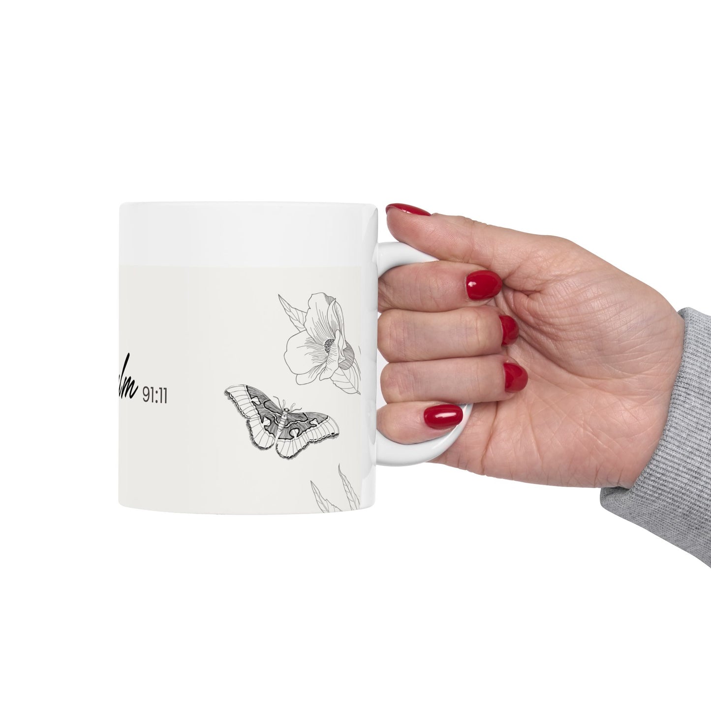 Inspirational Ceramic Mug with Psalm 91:11 Design, Gift for Friends, Home Decor, Tea & Coffee Lovers, Inspirational Quote