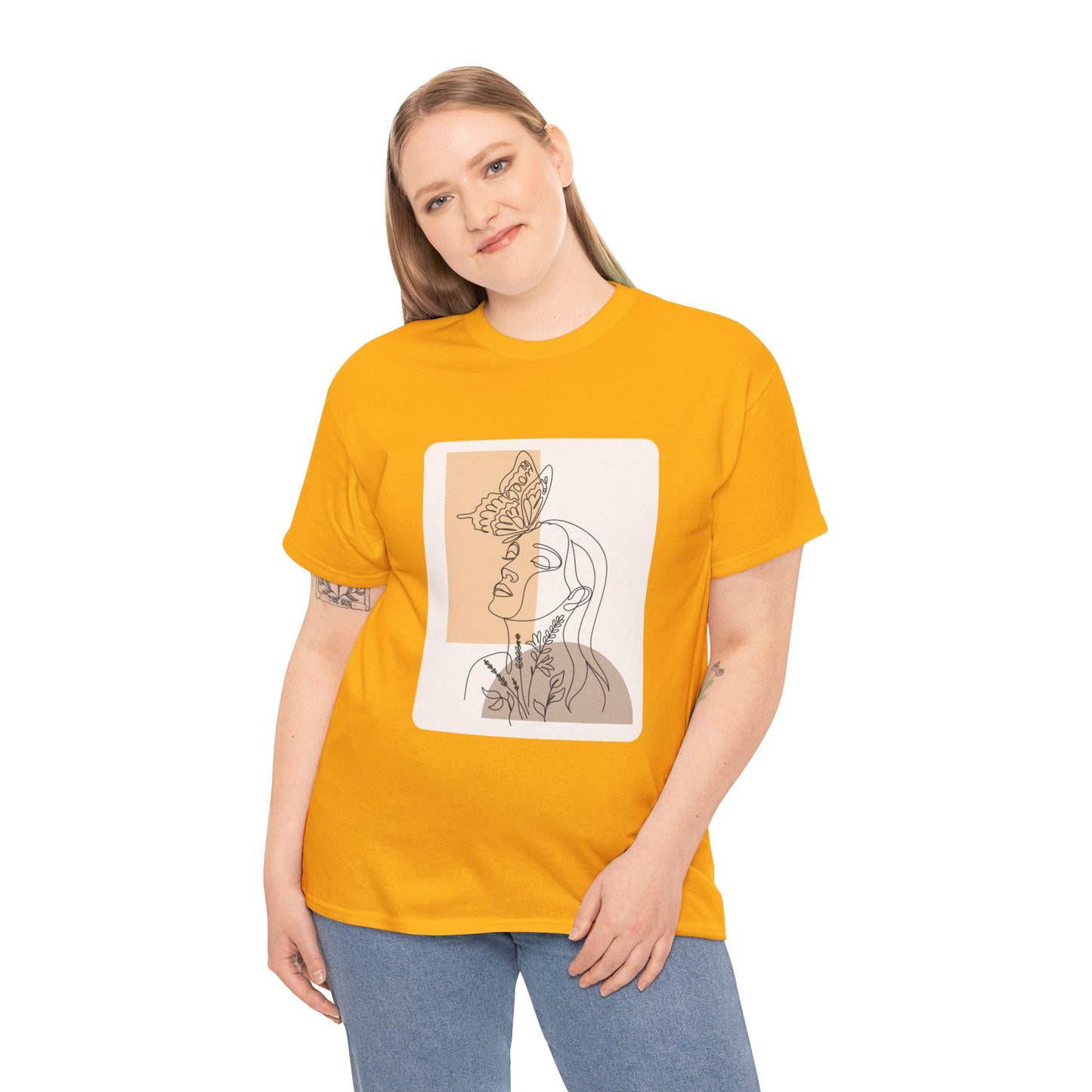 Artistic Unisex Tee: Modern Line Drawing with Butterfly, Perfect for Casual Outings, Gift for Art Lovers, Spring Fashion, Eco-Friendly Wear