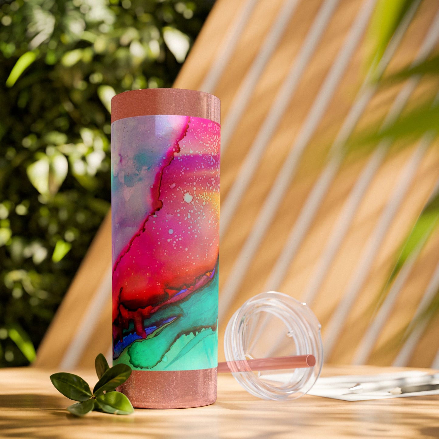 Beautiful Watercolor Splatter Skinny Tumbler with Straw - 20oz, Vibrant Colorful Drinkware for Every Occasion, Perfect Gift for Friends, Reusable Travel Mug, Water [...]