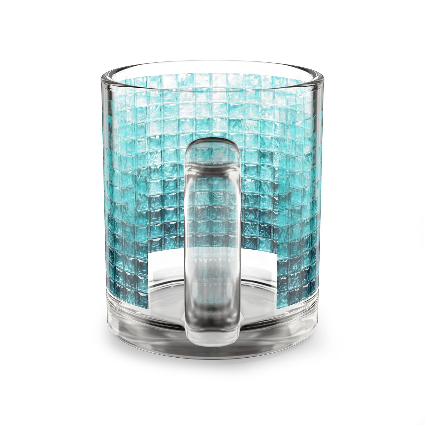 Aqua Mosaic Tile Pattern Glass Mug 10oz Clear Handle