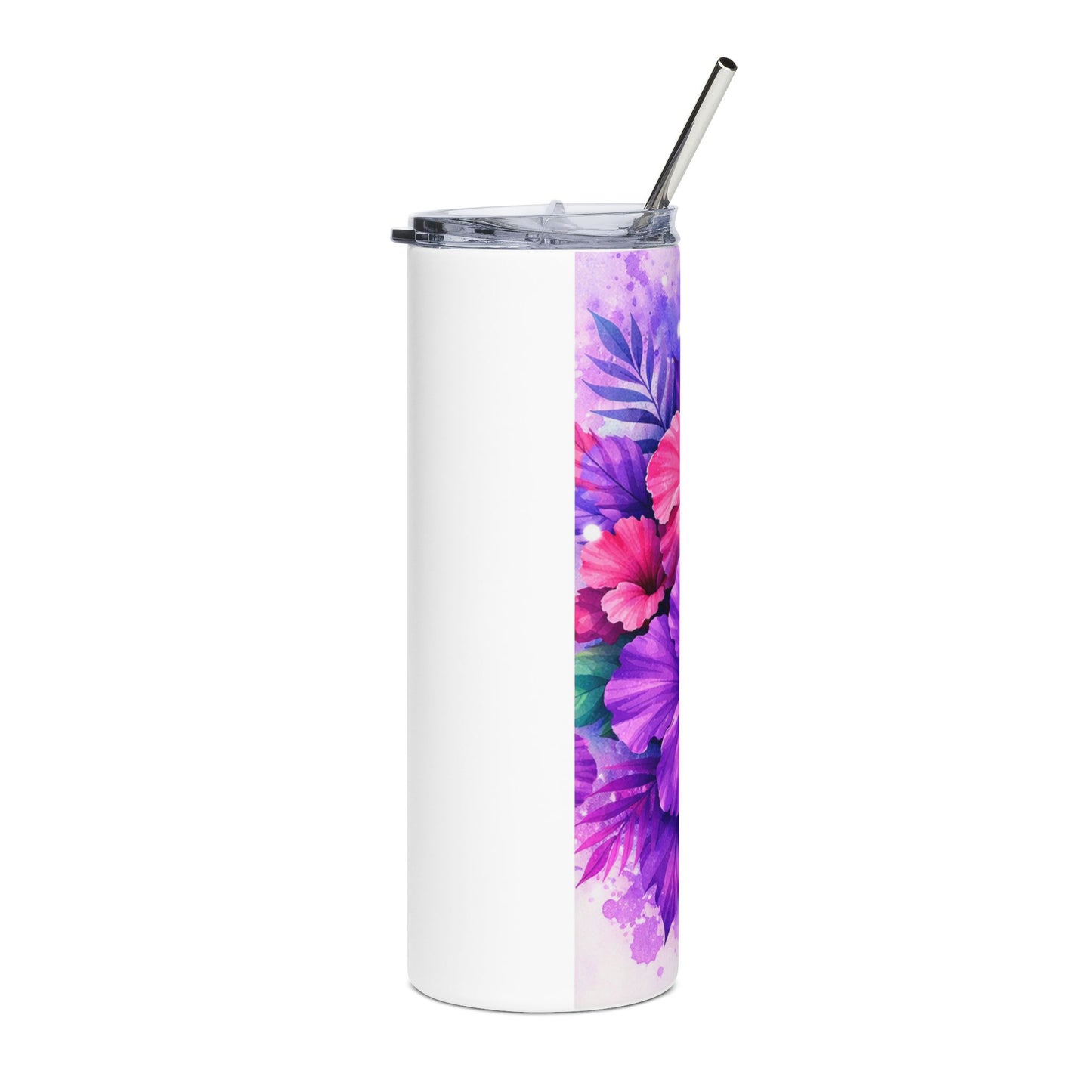 Purple Pink Hibiscus Floral Stainless Steel Tumbler | 20oz