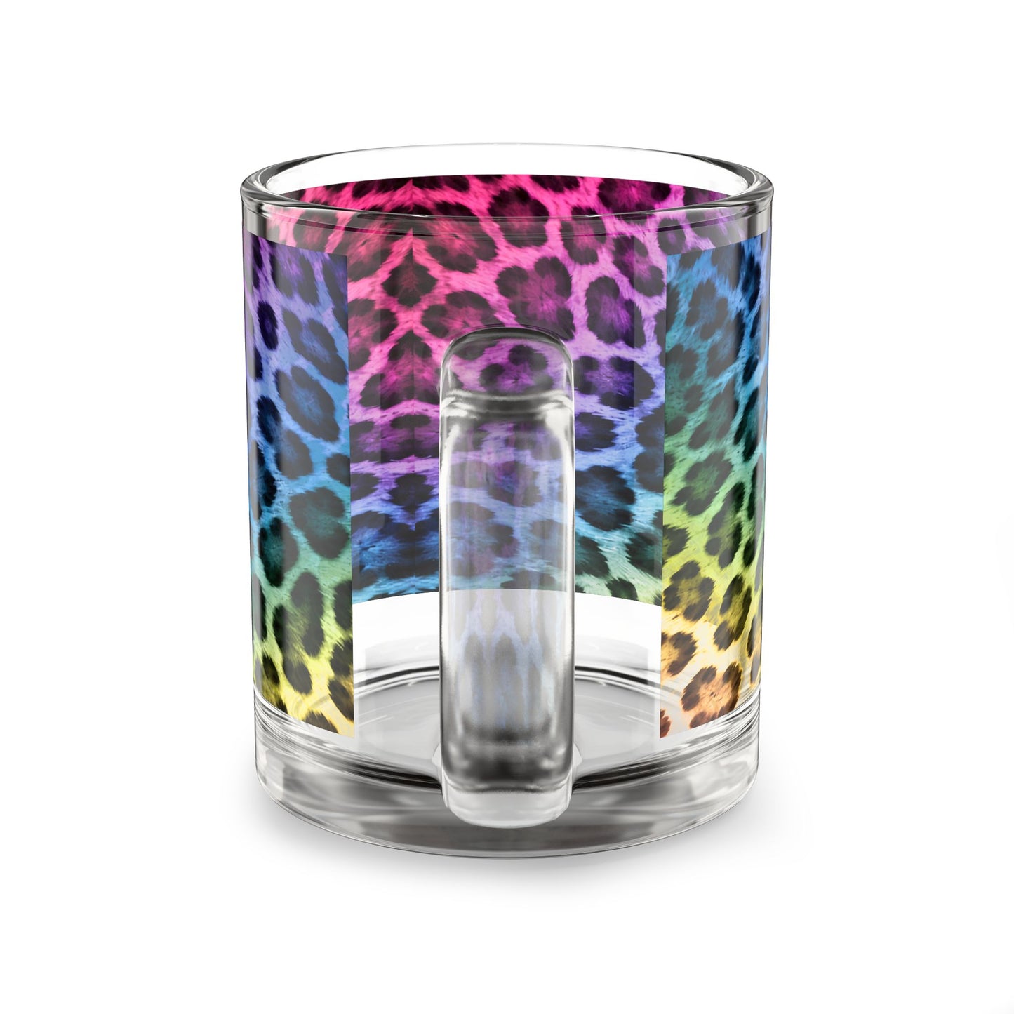 Rainbow Leopard Print Glass Mug Colorful Animal Pattern, 10oz
