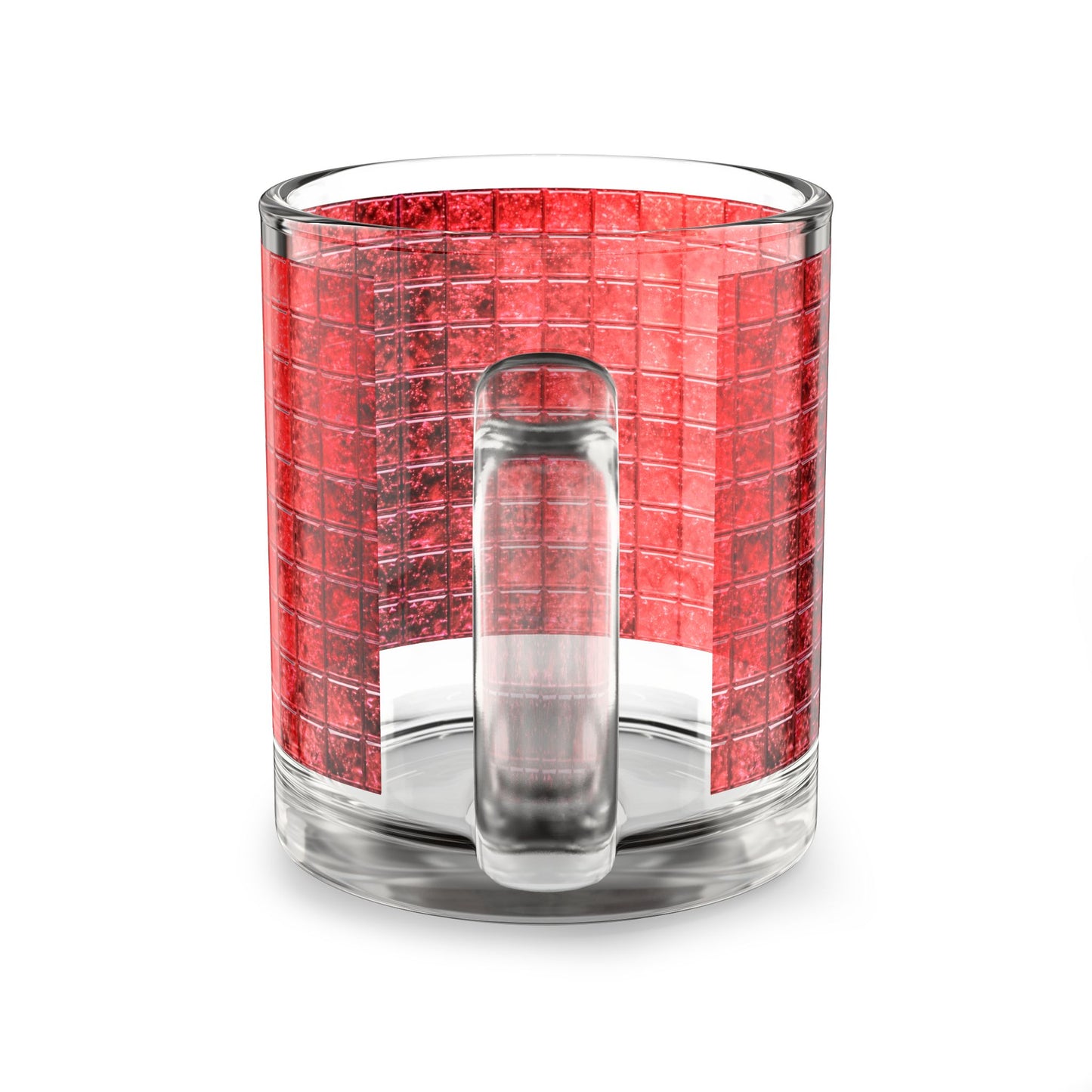 Red Mosaic Tile Pattern Glass Mug Geometric Grid Drinkware