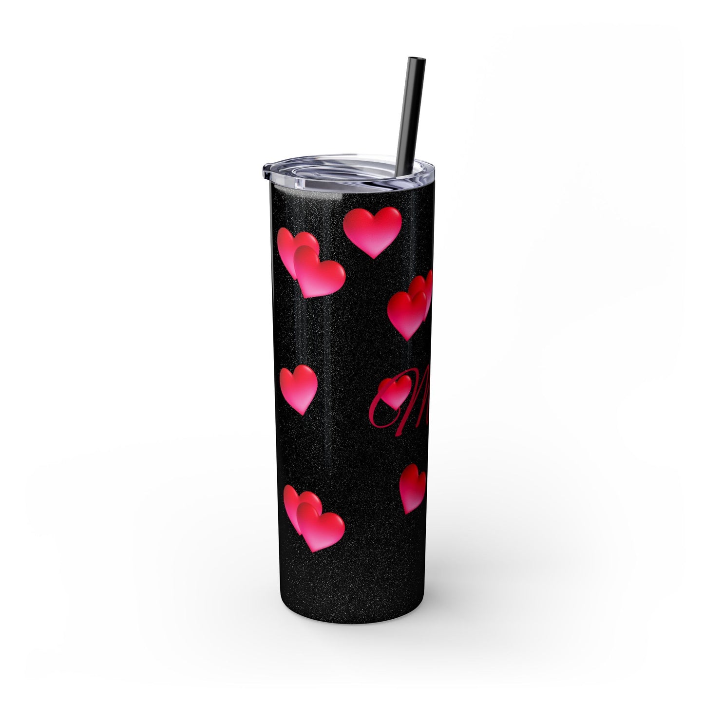 Gepasmaakte Glitter 20oz Dun Tumbler met Pienk Hartpatroon — [Jou Naam Hier]
