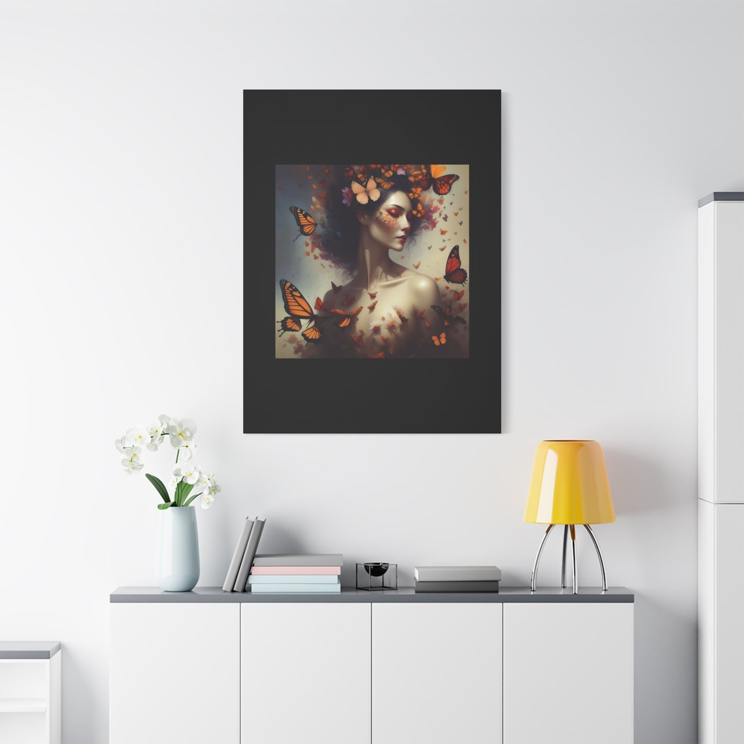 Canvas Wall Art - Butterfly Woman Print, Floral Home Decor, Unique Gift for Nature Lovers, Birthday Decoration, Whimsical Art