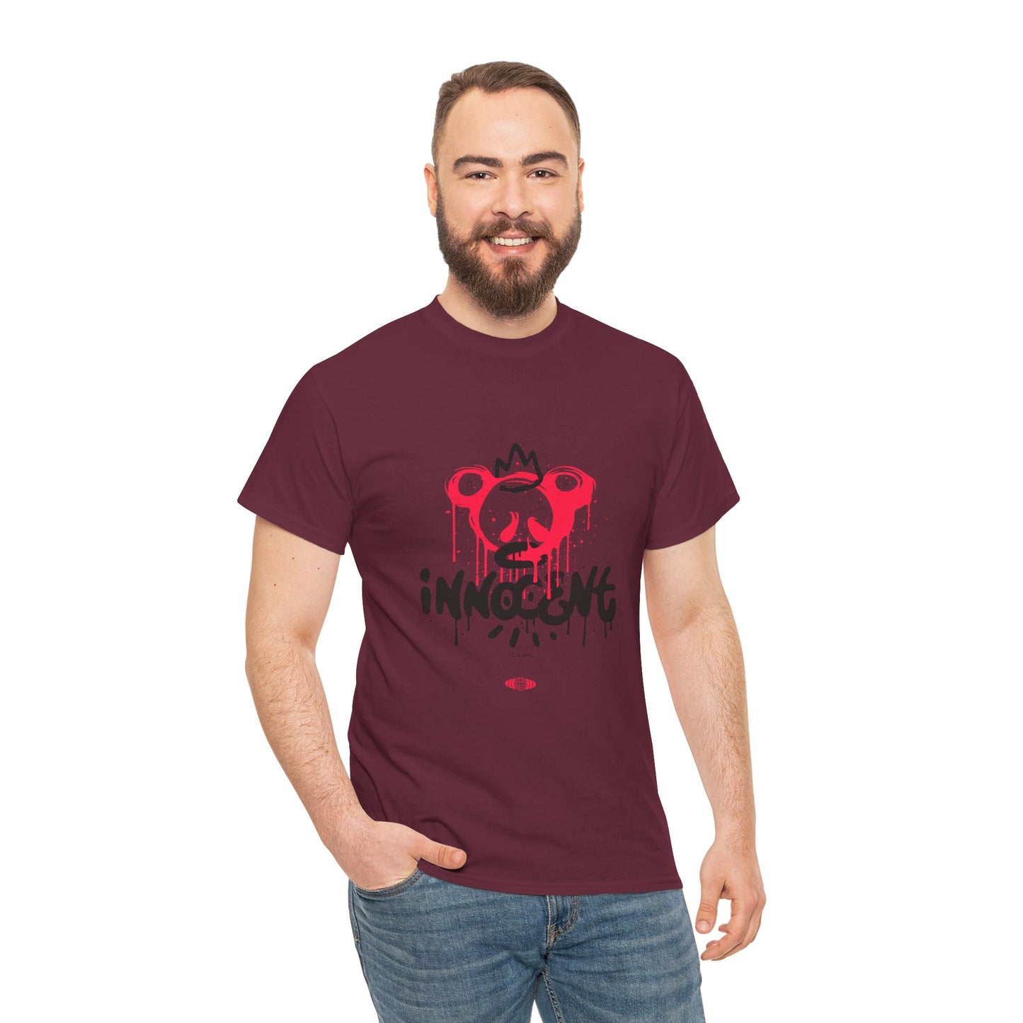 Edgy Graphic Tee: 'Innocent' Design, Urban Fashion, Streetwear, Unisex Cotton T-Shirt, Music Festivals, Casual Wear