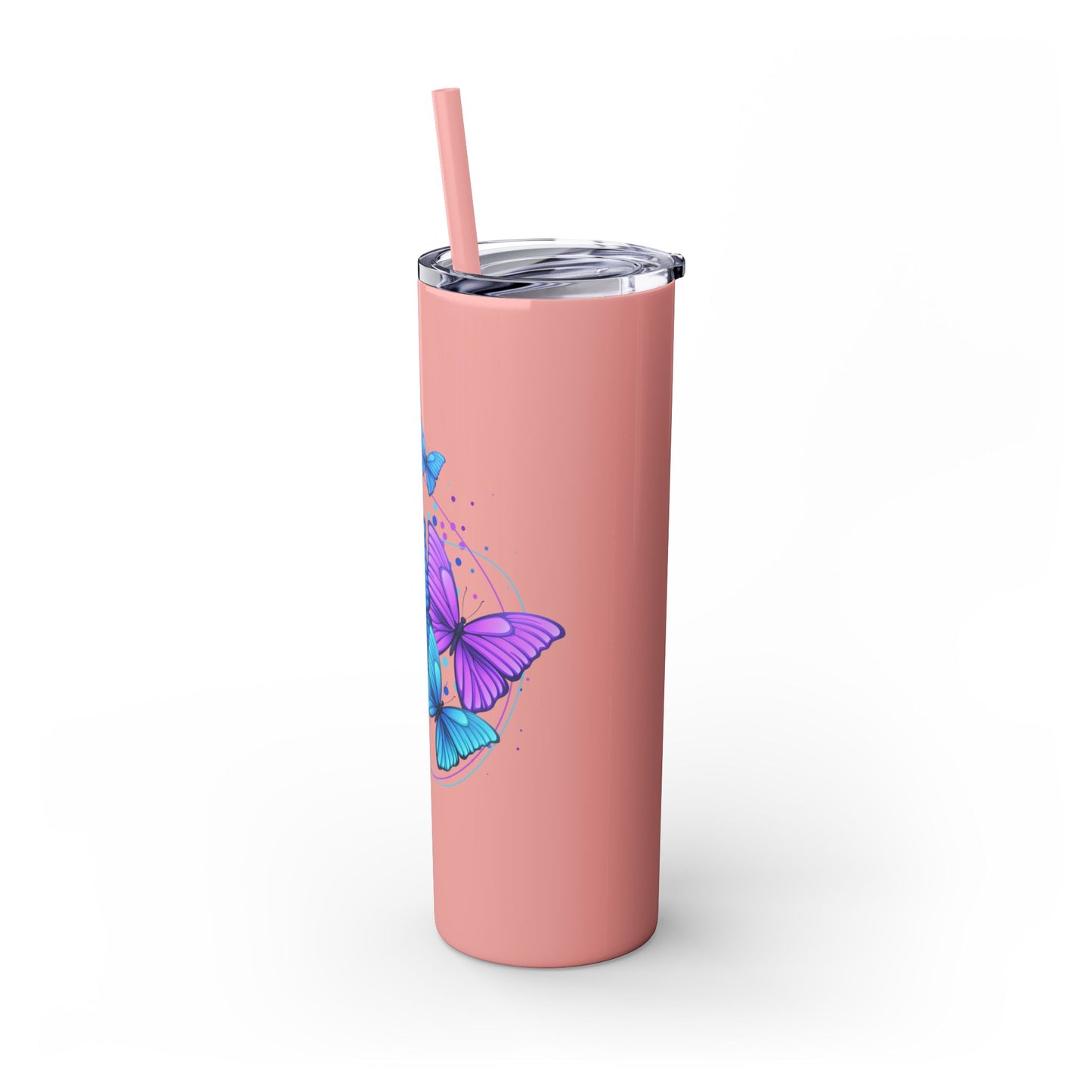 Butterfly Design Skinny Tumbler with Straw - 20oz Travel Mug