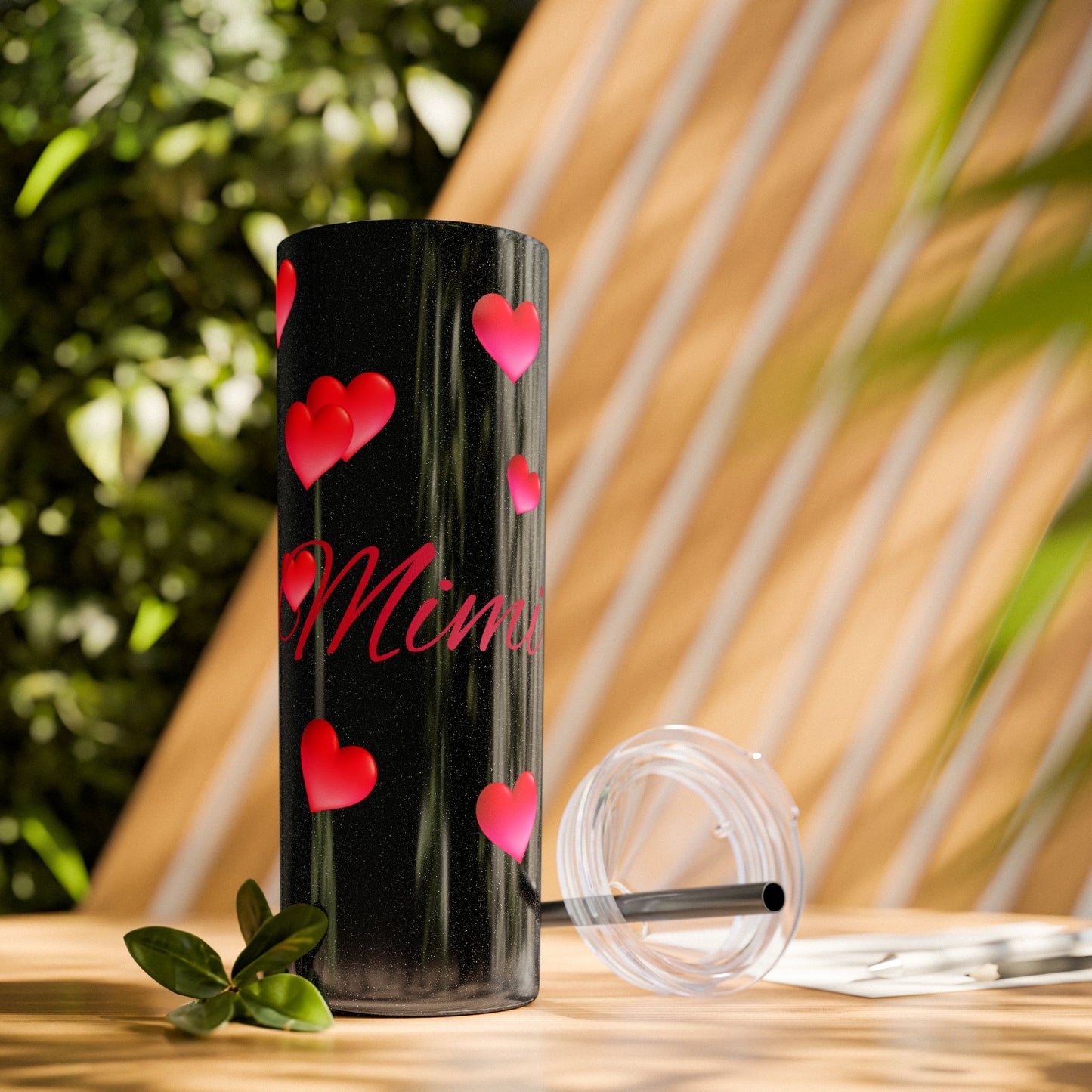 Gepasmaakte Glitter 20oz Dun Tumbler met Pienk Hartpatroon — [Jou Naam Hier]