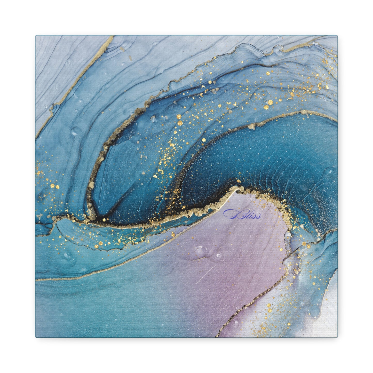 Canvas Wall Art, Abstract Ocean Wave, Modern Decor, Home Office, Gift for Her, Blue Gold Artwork, Living Room Wall Decor
