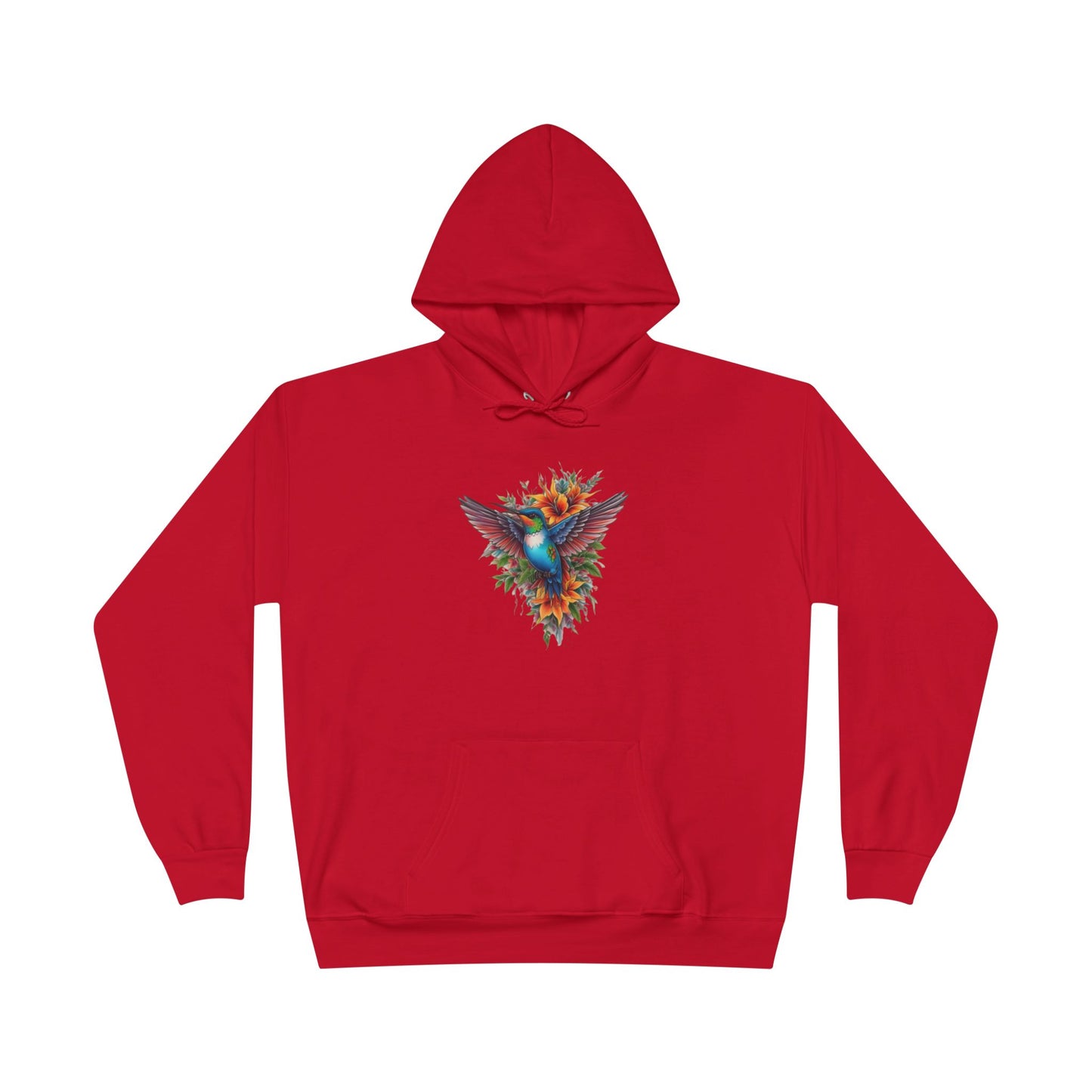 Vibrant Hummingbird Hoodie, Eco-Friendly Pullover, Perfect Gift for Nature Lovers, Spring Fashion, Unique Floral Design