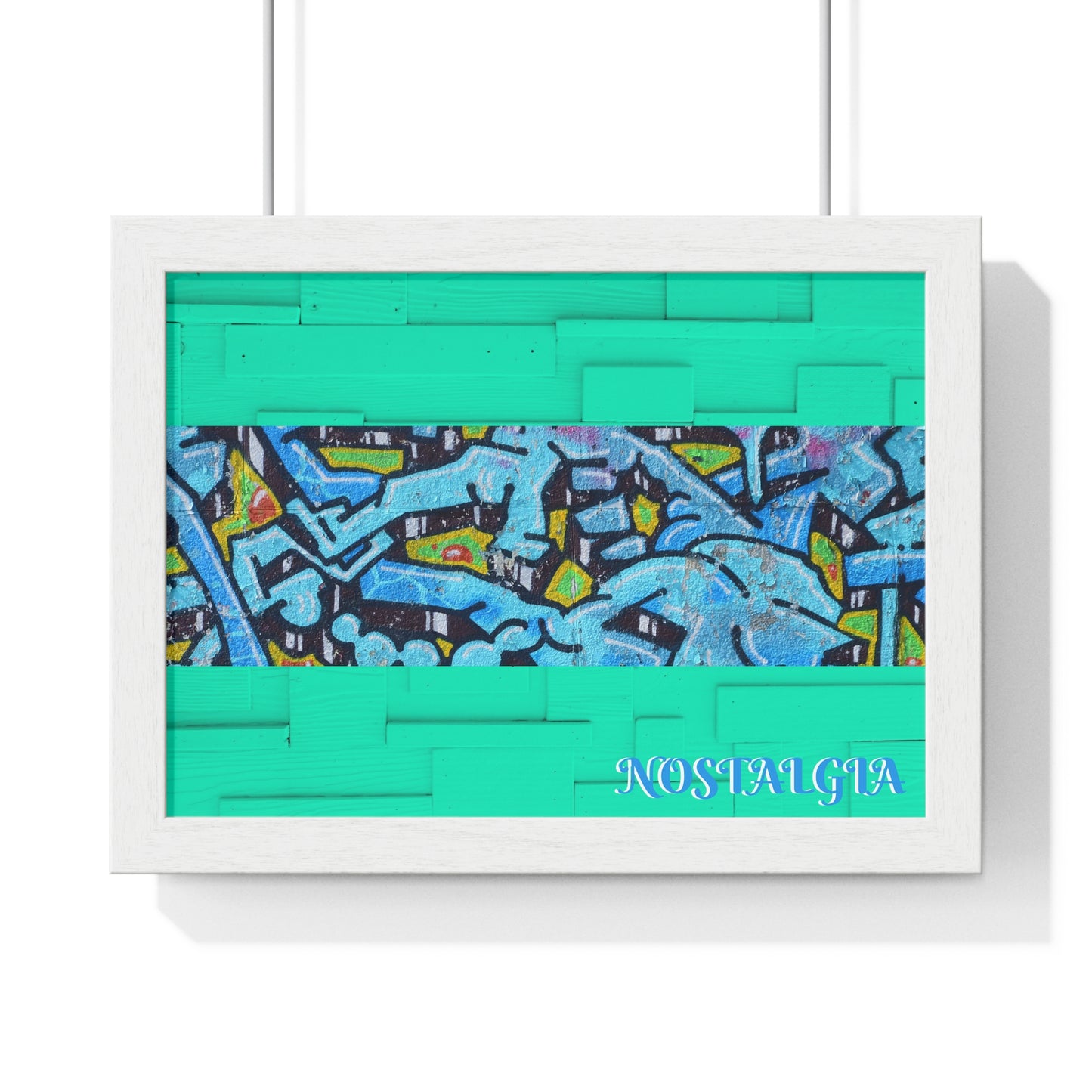 Nostalgia Graffiti Horizontal Framed Poster — Teal Urban Street Art Print