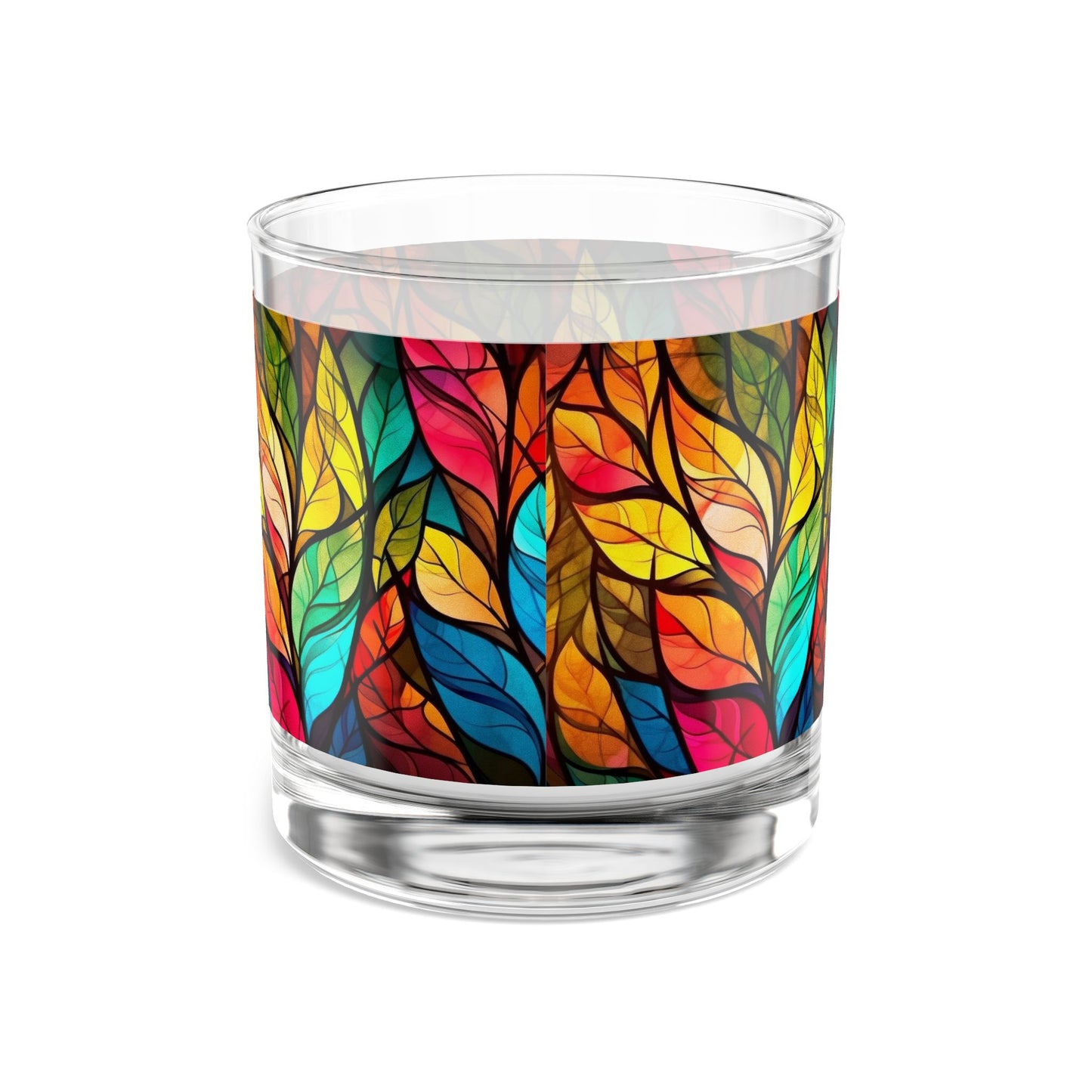 Colorful Stained Glass Leaves Rocks Glass 10oz Whiskey Tumbler