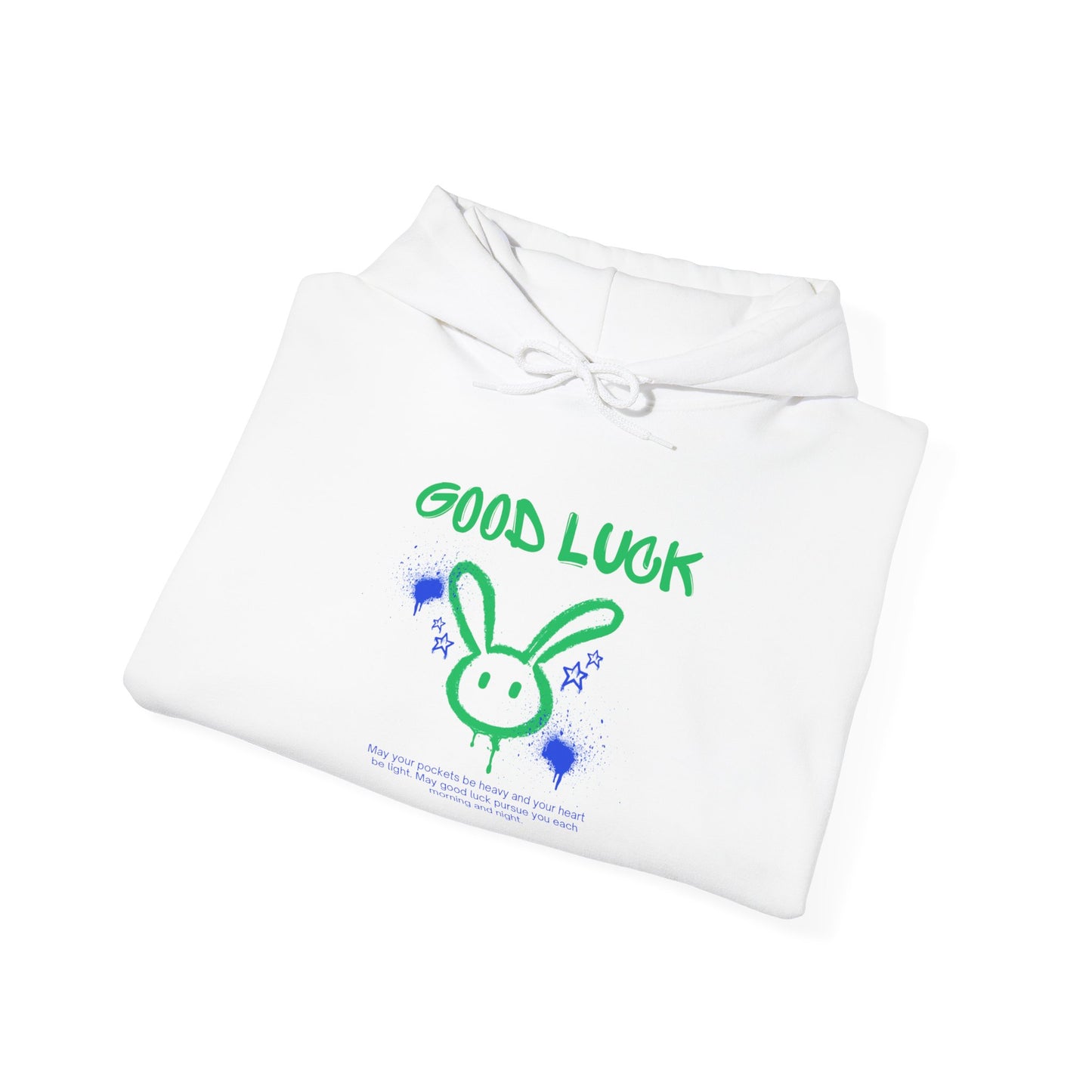 Good Luck Never Stop Unisex Heavy Blend Hooded Sweatshirt | Lucky Easter Bunny Design