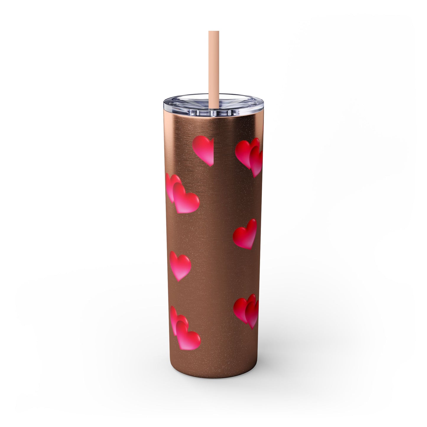 Gepasmaakte Glitter 20oz Dun Tumbler met Pienk Hartpatroon — [Jou Naam Hier]