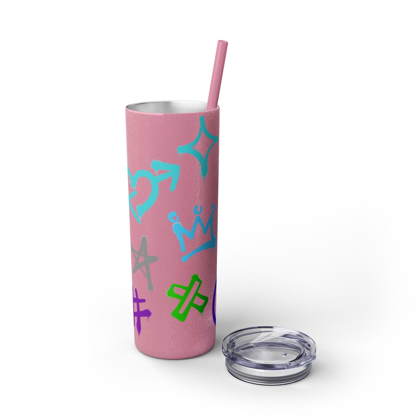 Trendy Skinny Tumbler with Straw, 20oz | Unique Graffiti Style Drinkware for Teens, Gifts, Parties, and Everyday Use