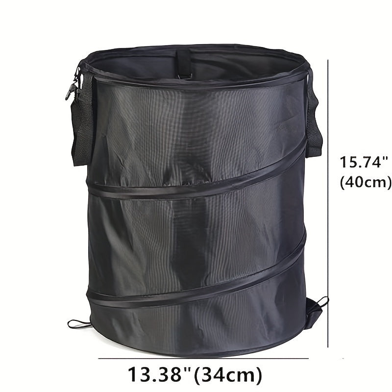 Black Portable Foldable Trash Can with Carry Handle-3